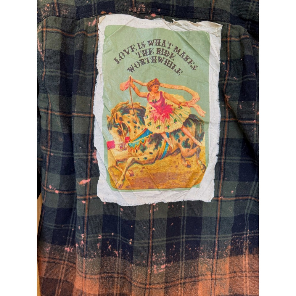 Moonshine Salvage One-of-a-Kind Bleached Flannel | Vintage Circus Horse Art / S